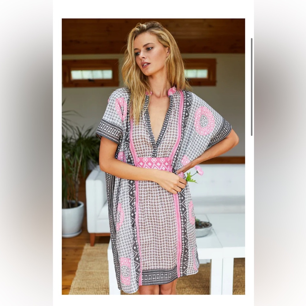 Emerson Fry Pink and Gray Tunic Top with Geometric Print
